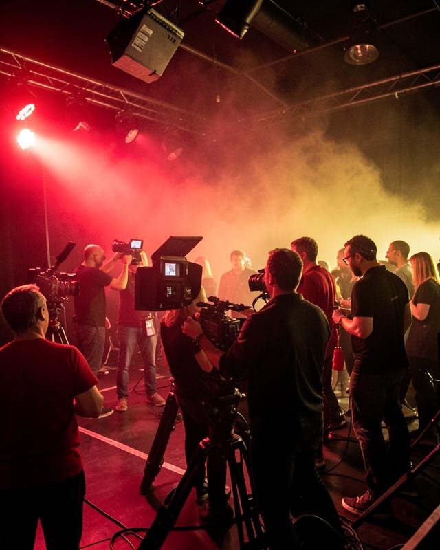 Camera crew filming a commercial on set